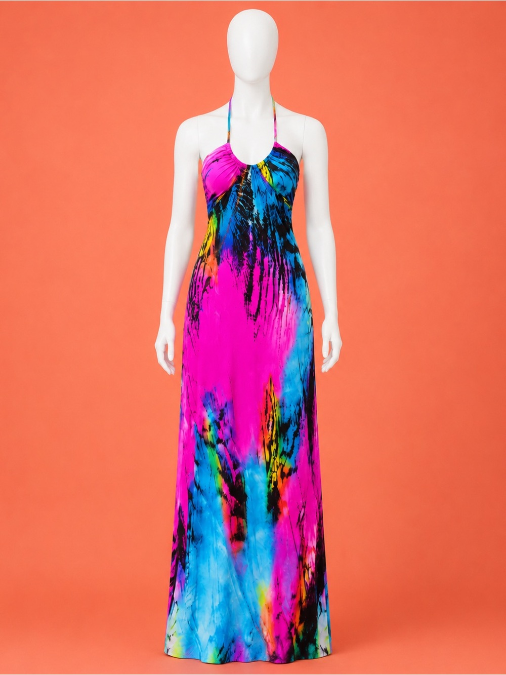 Pink & Blue Tie-Dye Halter Maxi Dress - Picture 4 of 7